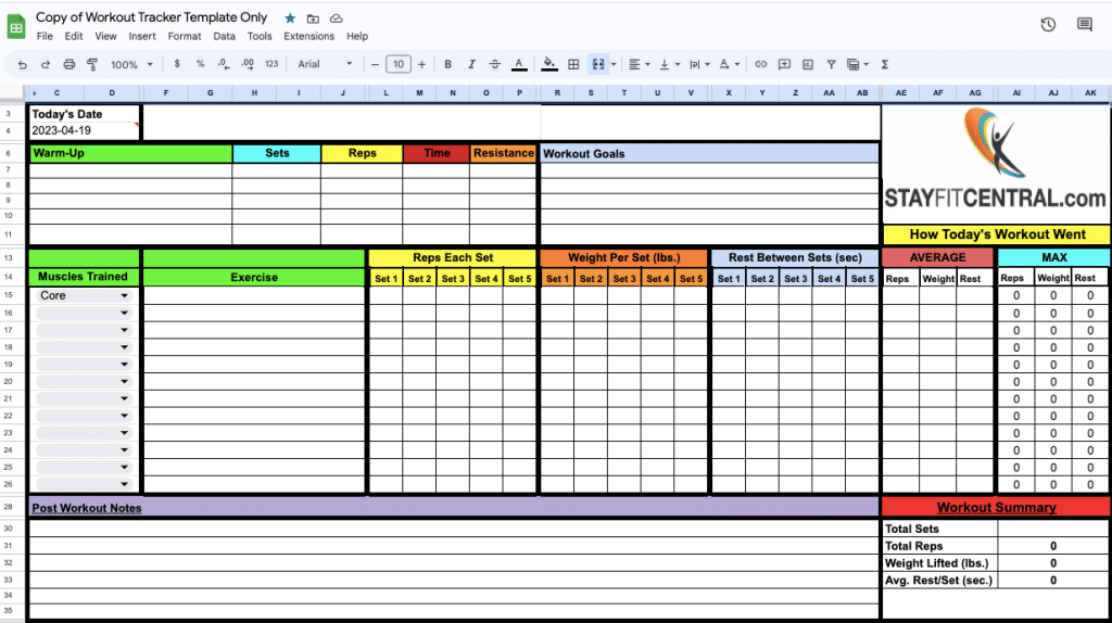 Free Google Sheets Weight Training Template Stayfitcentral The