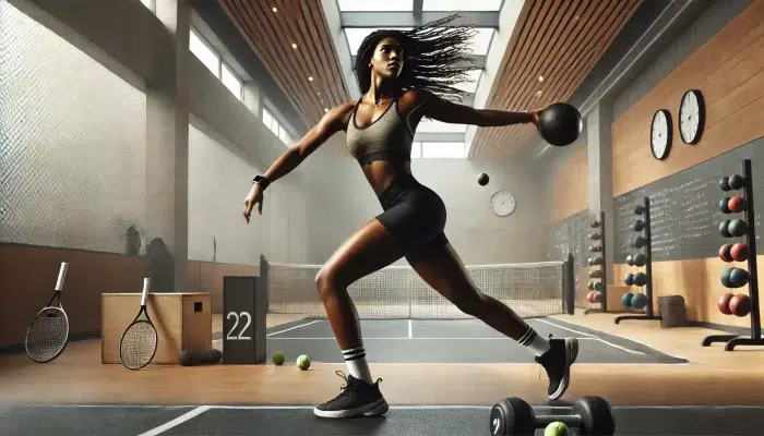 woman tennis core workout medicine balls